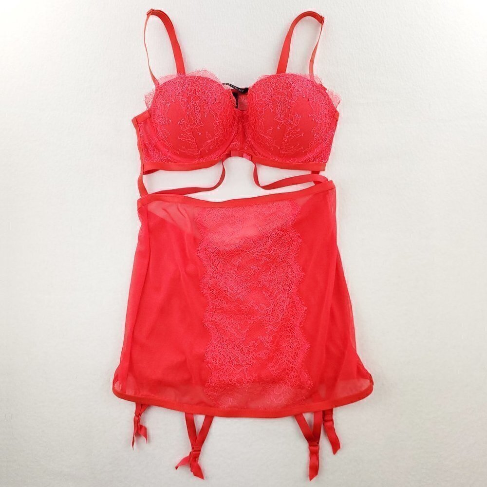 Victoria's Secret Sheer Lace Bra / Babydoll Lingerie Top 34B